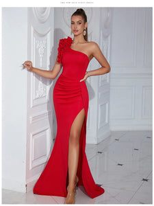 BELLA-ROSE Elegant One-Shoulder Evening Dress