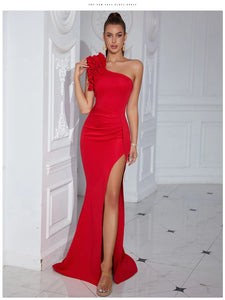 BELLA-ROSE Elegant One-Shoulder Evening Dress