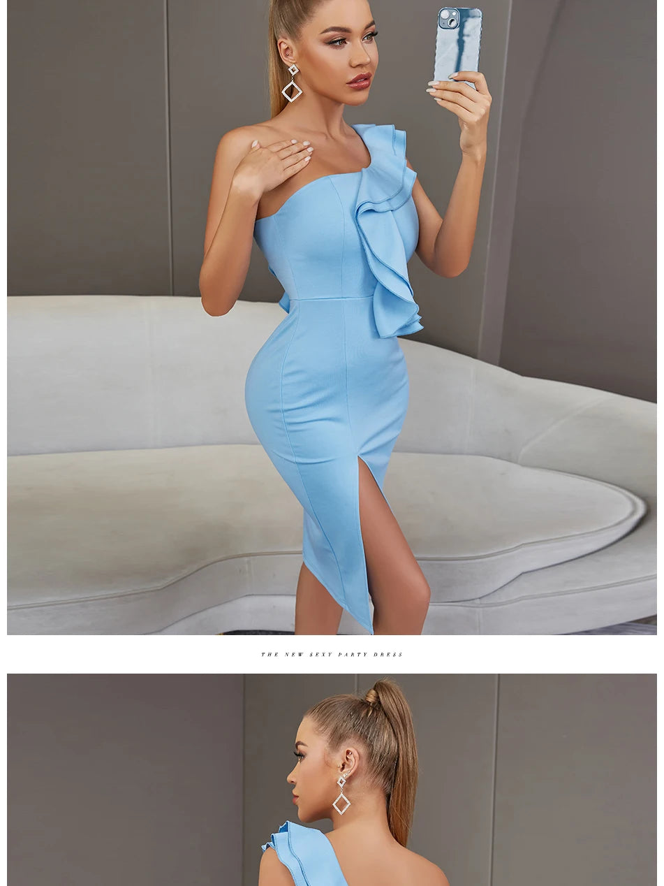 OLYMPIA Ruffles Fitted One Shoulder Dress