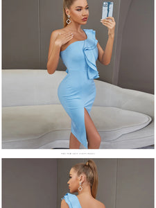 OLYMPIA Ruffles Fitted One Shoulder Dress