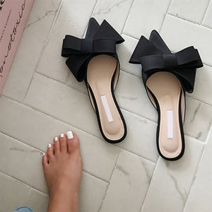 JULIA Satin Pointed Toe Bow Flat Slippers