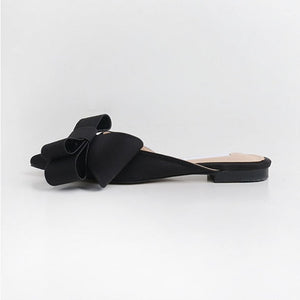 JULIA Satin Pointed Toe Bow Flat Slippers