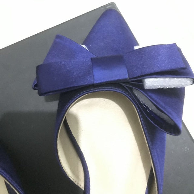 JULIA Satin Pointed Toe Bow Flat Slippers